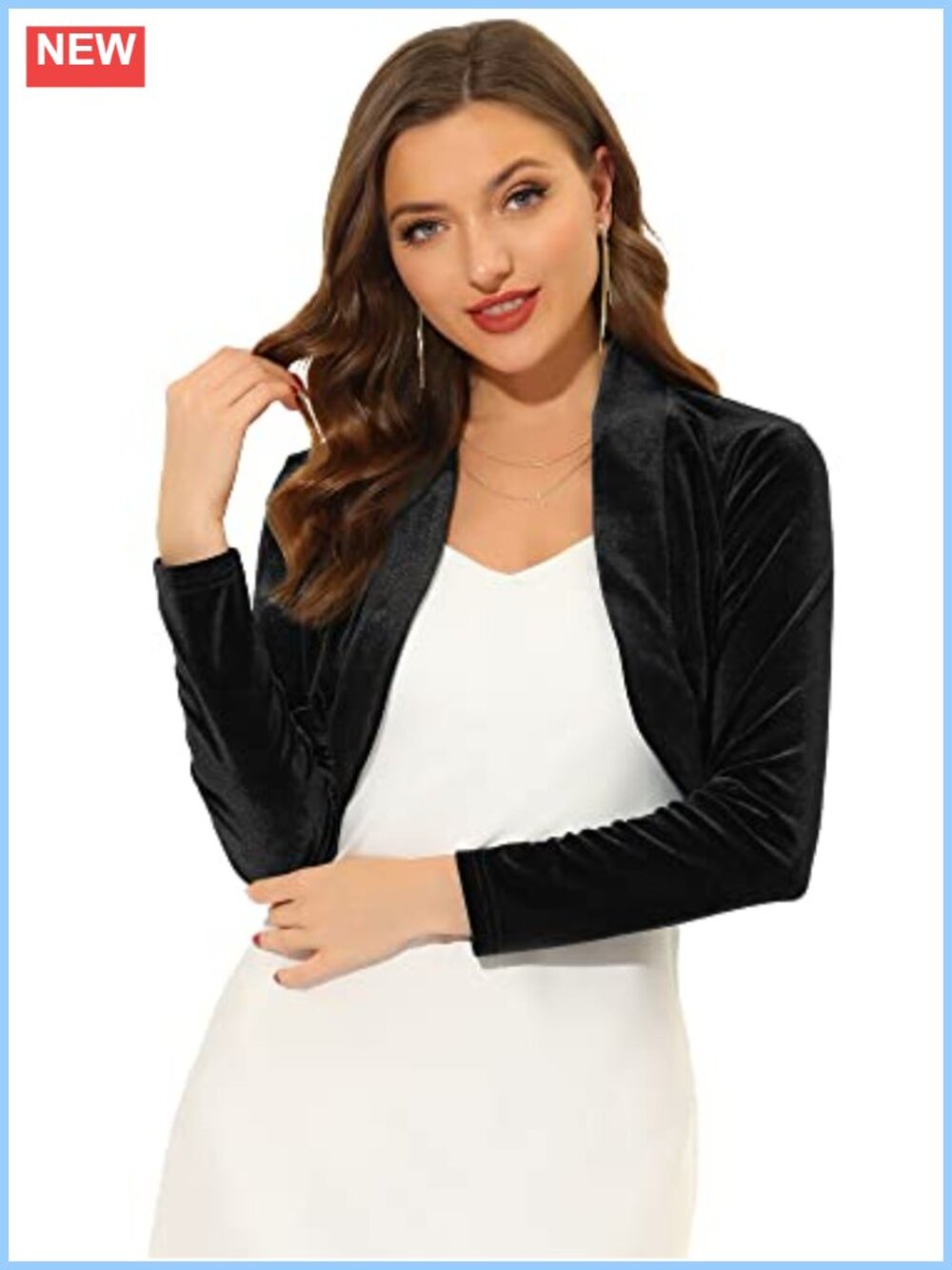 Velvet Long Sleeve Cropped Bolero Shrug Open Front Cardigan
